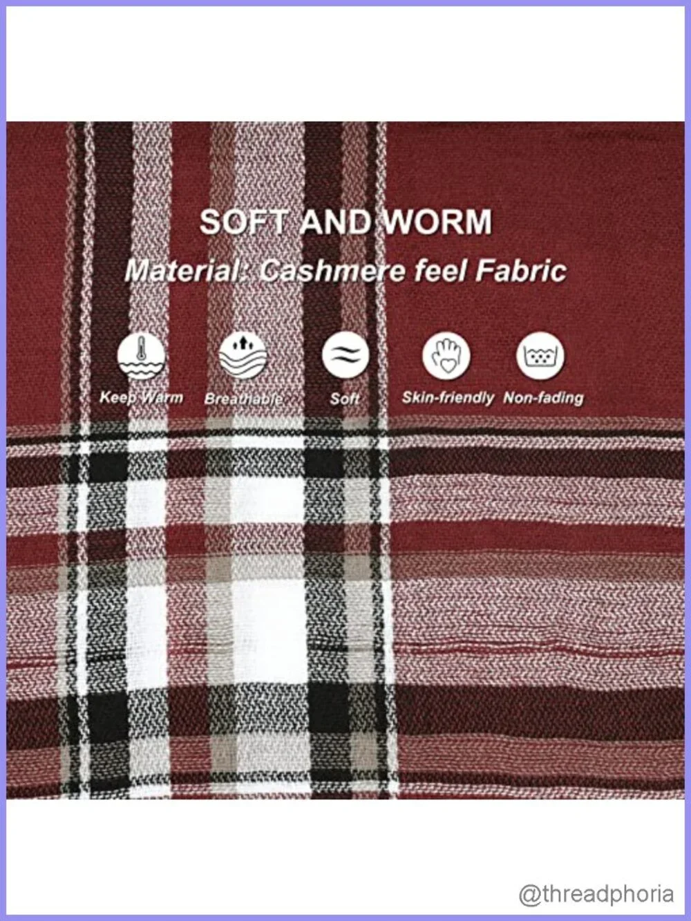 Warm Plaid Shawl Blanket Scarf 100% Soft Acrylic Double-Sided